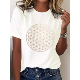 Női fehér pamut élet virága mintás póló - ÚJ