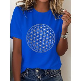 Női kék pamut élet virága mintás póló - ÚJ