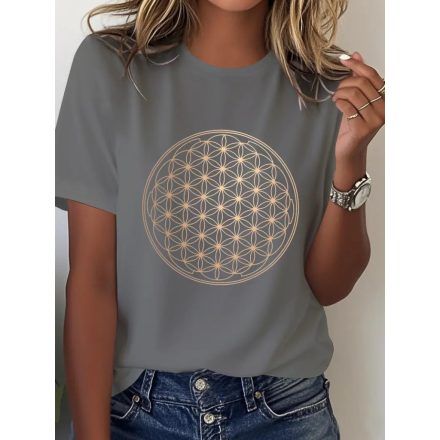 Női XL-es szürke pamut élet virága mintás póló - ÚJ