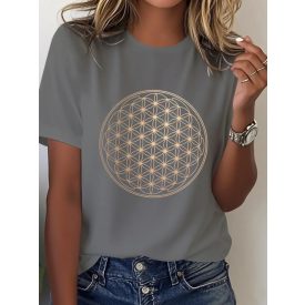 Női szürke pamut élet virága mintás póló - ÚJ