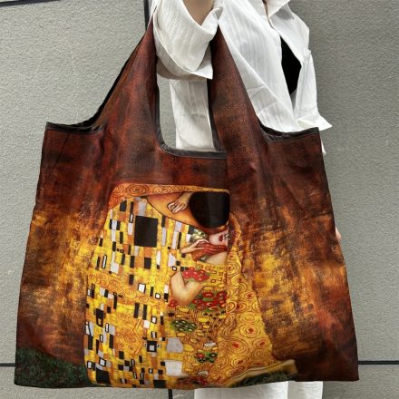 Nagyméretű összehajtható füles bevásárlótáska, szatyor - Gustav Klimt: A csók - ÚJ 