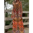 Női 5XL-es nagyméretű, plus size színes etnikai mintás pántos nyári overall, playsuit - ÚJ