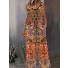 Női nagyméretű, plus size színes etnikai mintás pántos nyári overall, playsuit - ÚJ