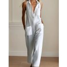 Női L-es fehér galléros elegáns nyári overall, playsuit - ÚJ