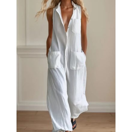 Női XXL-es fehér galléros elegáns nyári overall, playsuit - ÚJ