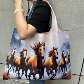   Nagyméretű lovas összehajtható füles bevásárlótáska, szatyor - ÚJ 