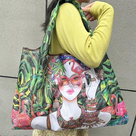 Nagyméretű színes összehajtható füles bevásárlótáska, szatyor - Frida Kahlo - ÚJ 
