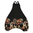 Női XXL-es fekete virágos hárem nyári overall, playsuit - ÚJ