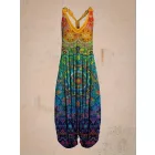 Női 5XL-es nagyméretű, plus size színes mandalamintás hárem nyári overall, playsuit - ÚJ