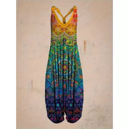 Női 5XL-es nagyméretű, plus size színes mandalamintás hárem nyári overall, playsuit - ÚJ