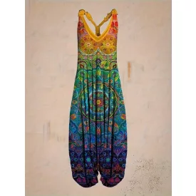   Női nagyméretű, plus size színes mandalamintás hárem nyári overall, playsuit - ÚJ