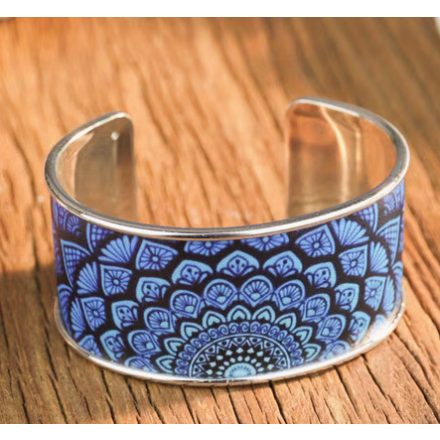 Bohém kék mandalamintás karkötő, karperec - ÚJ