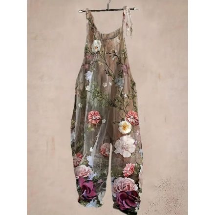 Női L-es szürke kantáros nadrág, bohém nyári overall, playsuit - ÚJ