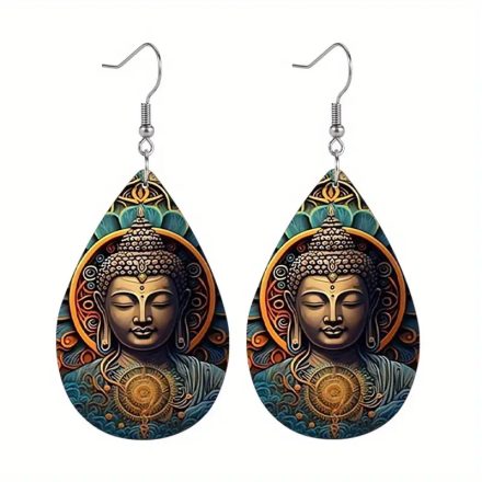 Buddha mintájú csepp alakú könnyű akasztós fülbevaló - ÚJ