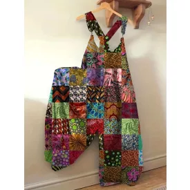   Női nagyméretű bohém mintás színes nyári overall, playsuit - ÚJ