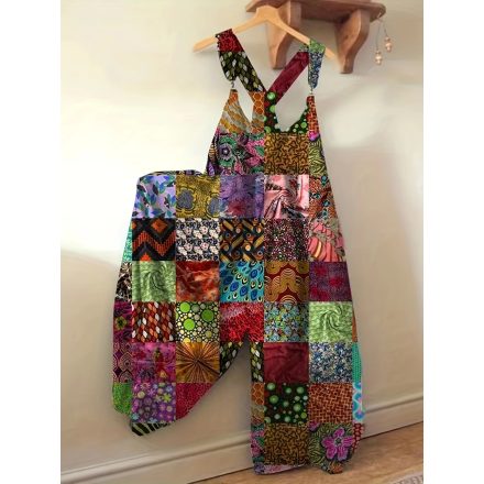 Női nagyméretű bohém mintás színes nyári overall, playsuit - ÚJ