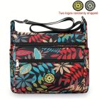 Fekete-piros levélmintás gyöngyvászon oldaltáska, női táska - ÚJ