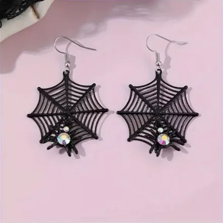Fekete pókhálós, pókos bedugós bizsu fülbevaló - Halloween - ÚJ