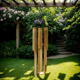   Kézzel készített bambusz szélcsengő, szélharang, világos színű, kupolás - ÚJ 