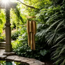   Kézzel készített bambusz szélcsengő, szélharang, világos, kör - ÚJ 