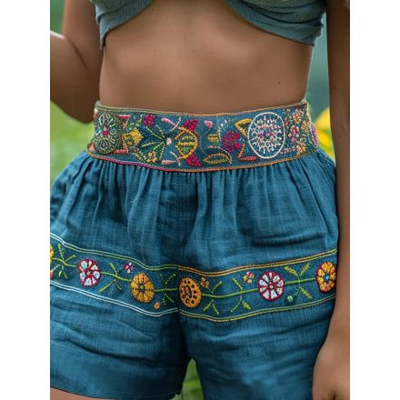 Női türkiz virágos short, rövidnadrág - ÚJ