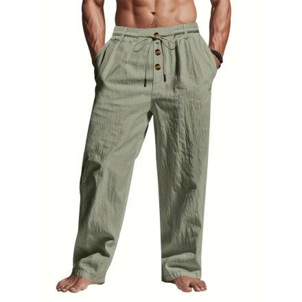 Férfi 3XL-es khaki gombos lenes nyári vászonnadrág - ÚJ