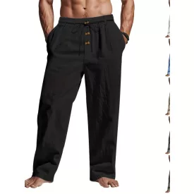 Férfi fekete gombos lenes nyári vászonnadrág - ÚJ