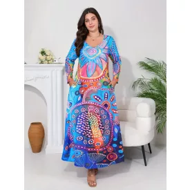   Női nagyméretű, plus size színes bokáig érő ruha, maxiruha - ÚJ