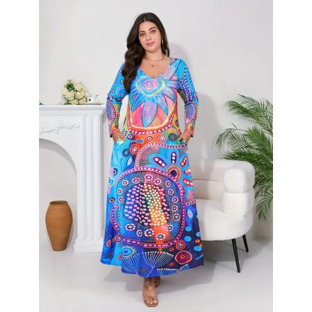 Női nagyméretű, plus size színes bokáig érő ruha, maxiruha - ÚJ