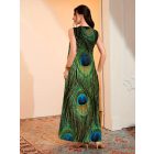 Női pávamintás elegáns ujjatlan maxiruha - ÚJ