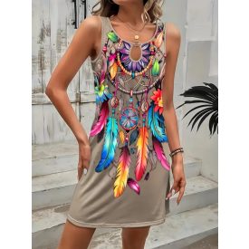 Női XL-es drapp álomfogós miniruha - ÚJ