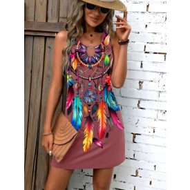 Női rózsaszín álomfogós miniruha - ÚJ