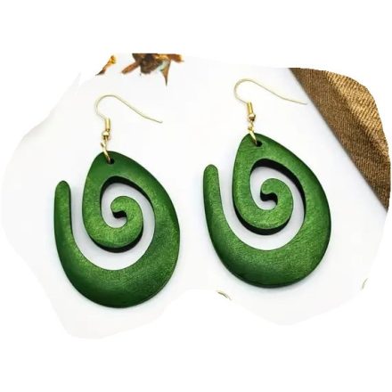 Zöld fa ovális csigavonalú lap fülbevaló - ÚJ