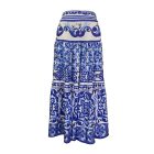 Női XL-es fehér-kék, porcelánmintás bőaljú maxiszoknya - ÚJ 