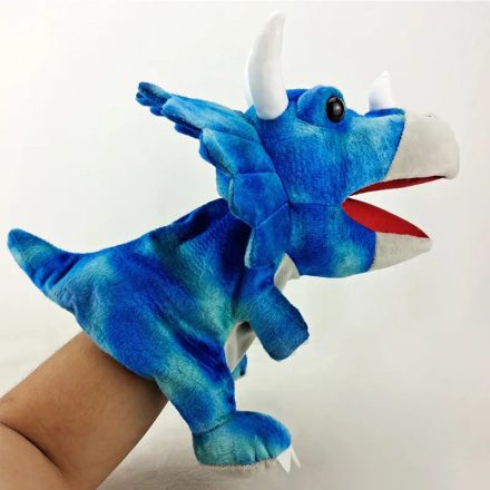 Triceratops dínó, dinoszaurusz plüss kézbáb - ÚJ
