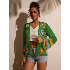 Női XL-es zöld, színes mintájú, horgolt kardigán - ÚJ 