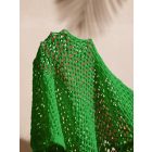 Női XL-es zöld, színes mintájú, horgolt kardigán - ÚJ 