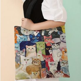   Erős vászon füles bevásárlótáska, szatyor, cicás - ÚJ 