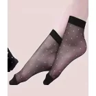 Női fekete alapon fehér pöttyös nylon bokazokni - ÚJ