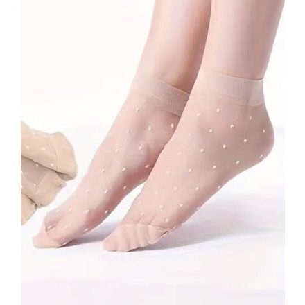Női testszínű fehér pöttyös nylon bokazokni - ÚJ