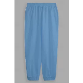 M-es kék gumis derekú és bokájú lenes nadrág - ÚJ