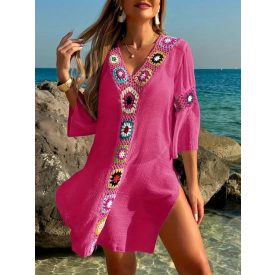 Női pink horgolt betétes strandruha - ÚJ