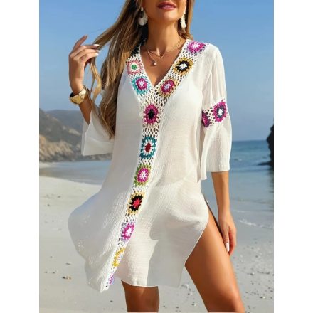 Női fehér horgolt betétes strandruha - ÚJ