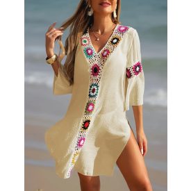 Női ecrü horgolt betétes strandruha - ÚJ