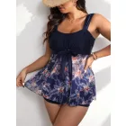 Női 3XL-es nagyméretű kék virágos tankini - ÚJ