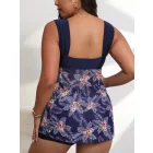 Női 3XL-es nagyméretű kék virágos tankini - ÚJ