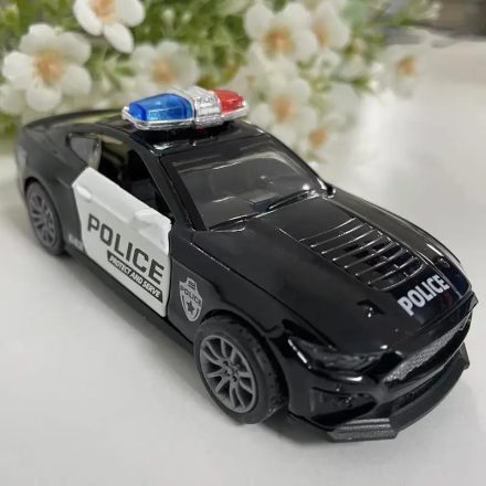 Fekete fém rendőrautó, kisautó - ÚJ