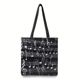   Fekete hangjegyes, kottás vászon táska, textil táska, bevásárlótáska - ÚJ 