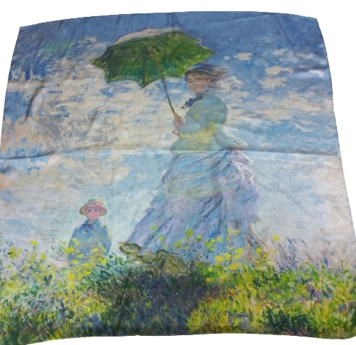 70x70 cm-es festményes selyem sál, kendő - Napernyős nő - ÚJ