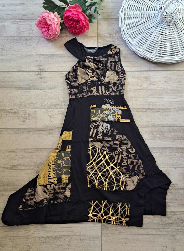 Női XS-es fekete-drapp-arany mintás ruha - Desigual